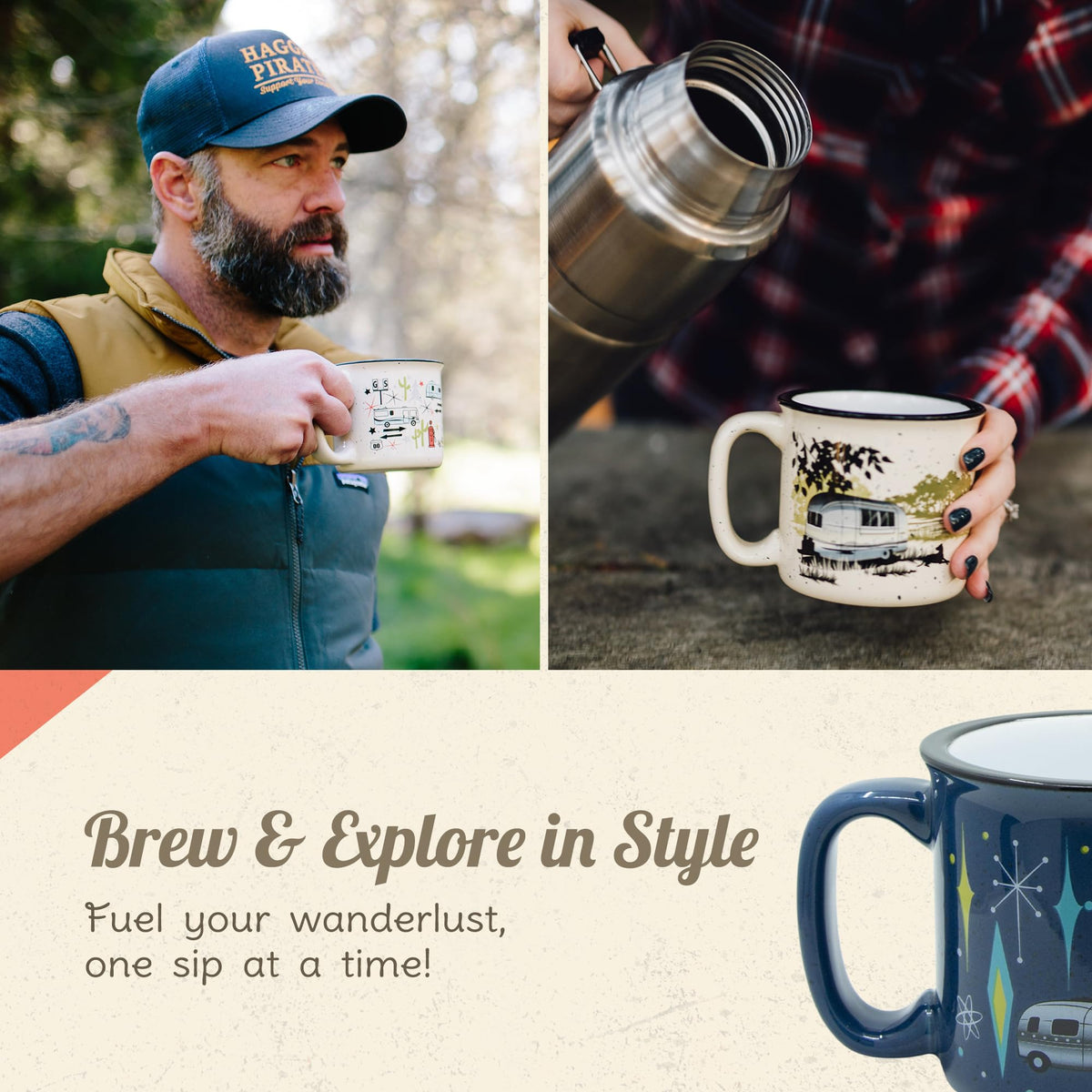 CAMP CASUAL CC-004PR Ceramic Coffee Mug - 15 oz Retro Inspired Camping Mug - for Hot & Cold Drinks - Works as a Tea, Soup, & Coffee Mug - Stylish, Versatile, & Microwaveable Camping Coffee Mugs by Camp Casual