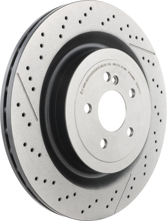 BREMBO 09B87911C02 Brembo 09.B879.11 UV Coated Pillar Vented drilled + Slotted Rear Brake Rotor MERCEDES-BENZ OE# A2314230212