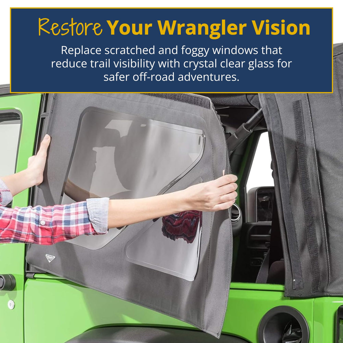 MASTERTOP 16011835 MasterTop Soft Top Replacement Quarter Window, Driver Side - Fits Jeep Wrangler JK 2007-2018 - Compatible with Mopar Factory Soft Tops (Fits 07-18 2-Door, Black Diamond)