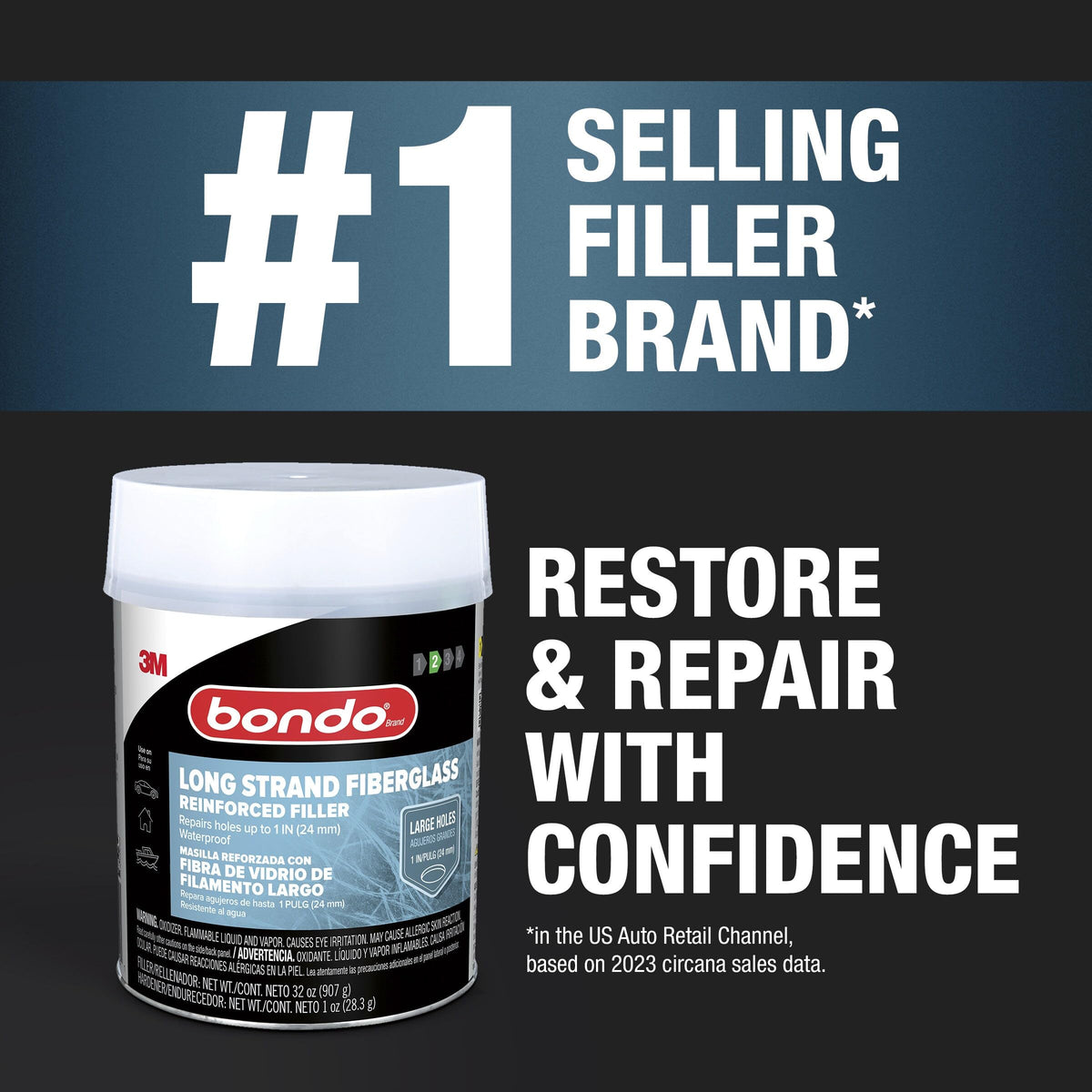 3M 762 Bondo Bondo-Hair Long Strand Fiberglass Reinforced Filler, 00762, 1 Quart