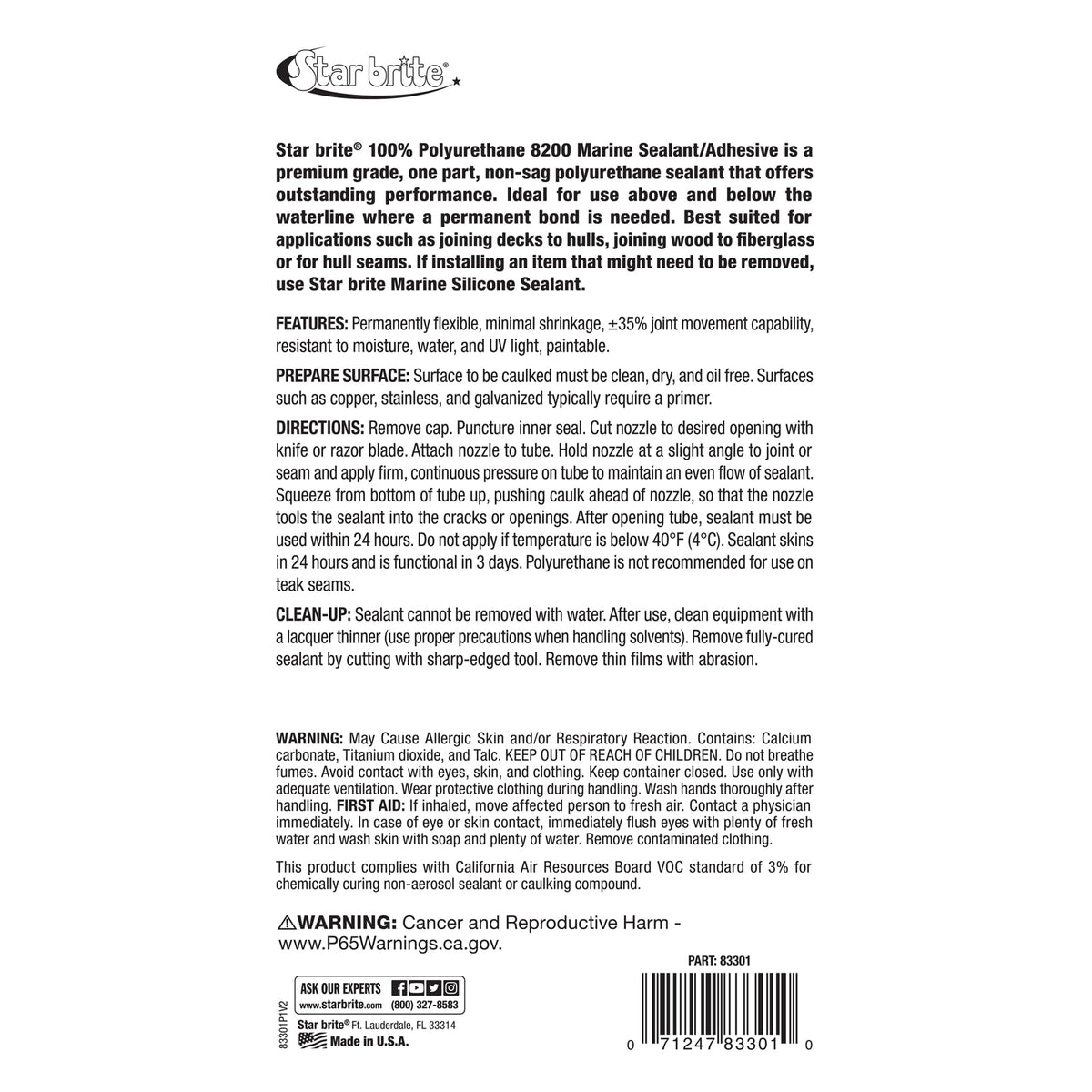 STAR BRITE 083301 STAR BRITE Polyurethane Sealant & Adhesive, White