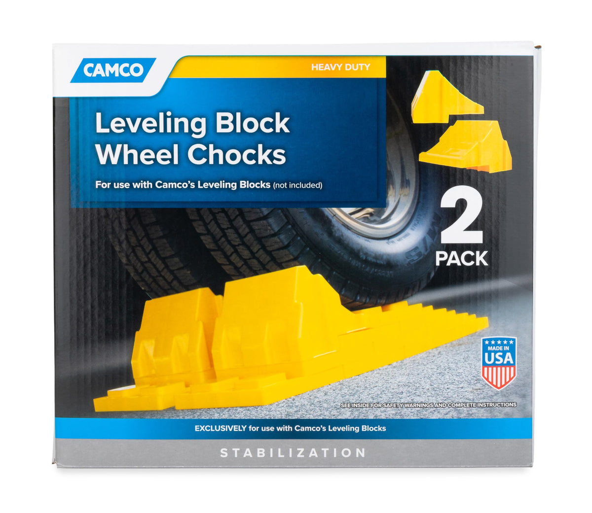 CAMCO 44401 Camco Camper/RV Leveling Block Wheel Chocks - Stabilize & Center Wheels Easier - Helps Eliminate Dangerous Tire Movement - Sized for Larger Vehicle Tires - 2-Pack (44401)