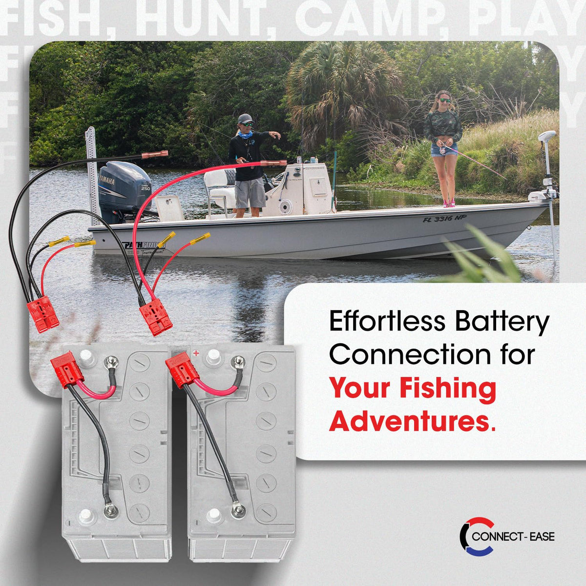 CONNECT EASE RCE24VBCHK Connect-Ease 24V Trolling Motor Connection Kit RCE24VBCHK | Series Connection for 12V Batteries with Onboard Charging Charger Leads | Marine-Grade Components | Plug & Play | Batteries Not Included