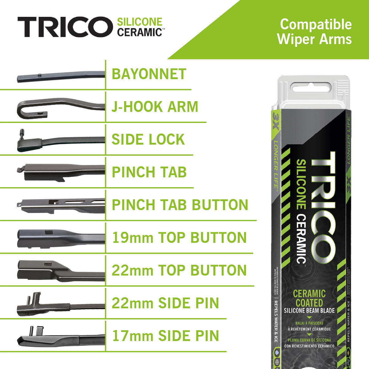 TRICO 90-251 TRICO Silicone Ceramic™ (90-251) 25 Inch Automotive Replacement Windshield Wiper Blades For my Car, Ceramic Coated Silicone Super Premium All Weather Beam Blade for Select Vehicle Models