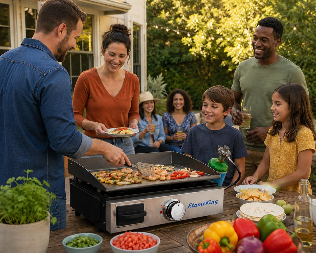 FLAME KING YSNFM-HT-100NB Flame King Flat Top Portable Propane Cast Iron Grill Griddle Tabletop for Outdoor Camping, Tailgating, Outdoor Cooking