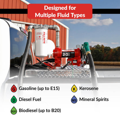 FILL RITE FR4220HDSFQ Fill-Rite FR4220HDSFQ 12V 20 GPM Fuel Transfer Pump with Premium Filter Package | Gasoline, Diesel, Kerosene, Ethanol Blends, Methanol Blends & Biodiesel