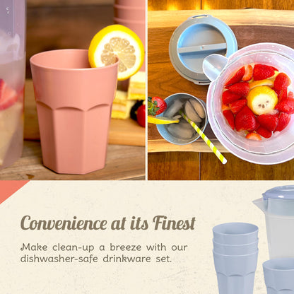 CAMP CASUAL CC-013RR Plastic Pitcher Set - 1 Pitcher with Lid & 4 Camping Cups for Travel, Parties, & Picnics - Sturdy, BPA Free, Dishwasher Safe - 84 oz Water Pitcher & 14.5 oz Cups (Rustic Red)