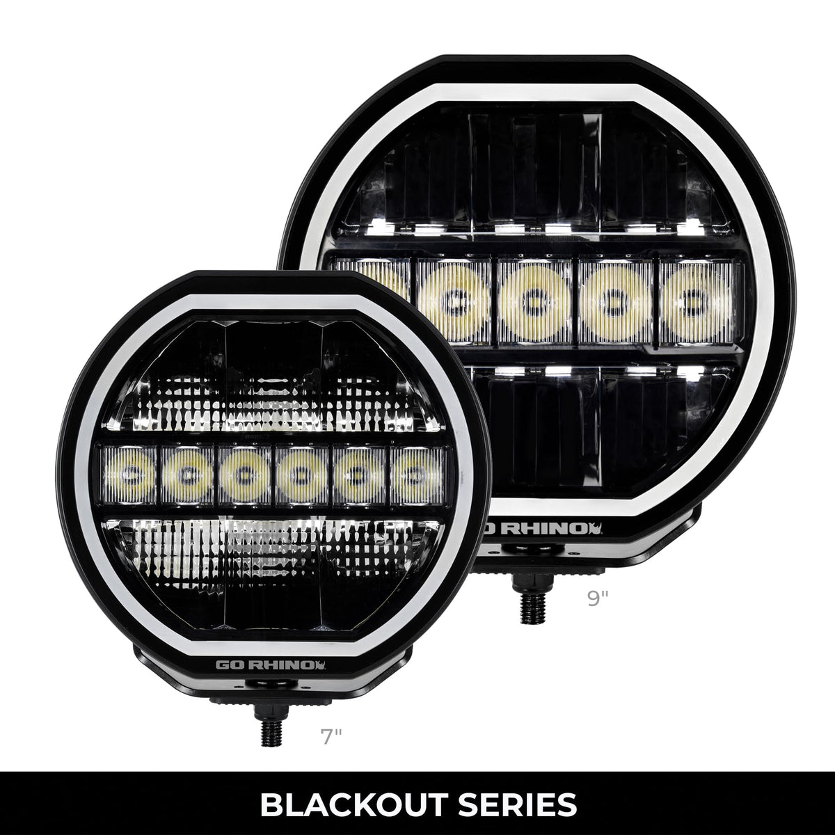GO RHINO 751080711CRS Go Rhino Xplor Lighting: Blackout Series 7" Maxline Hi/Low Beam w/ Multi Daytime Running Light | Surface Mount ( Threaded Stud Mount), Aluminum, Black | 751080711CRS