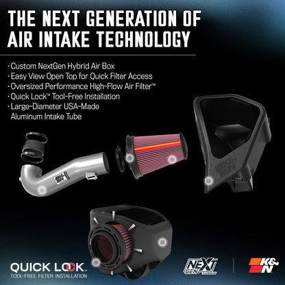 K&N FILTER 70-3110 K&N NextGen Aluminum Cold Air Intake System: High-Flow Cotton Filter: Compatible with 2021-2026 CADILLAC/CHEVROLET/GMC Escalade; Silverado 1500; Suburban; Tahoe; Sierra 1500; Yukon; Yukon XL; 70-3110