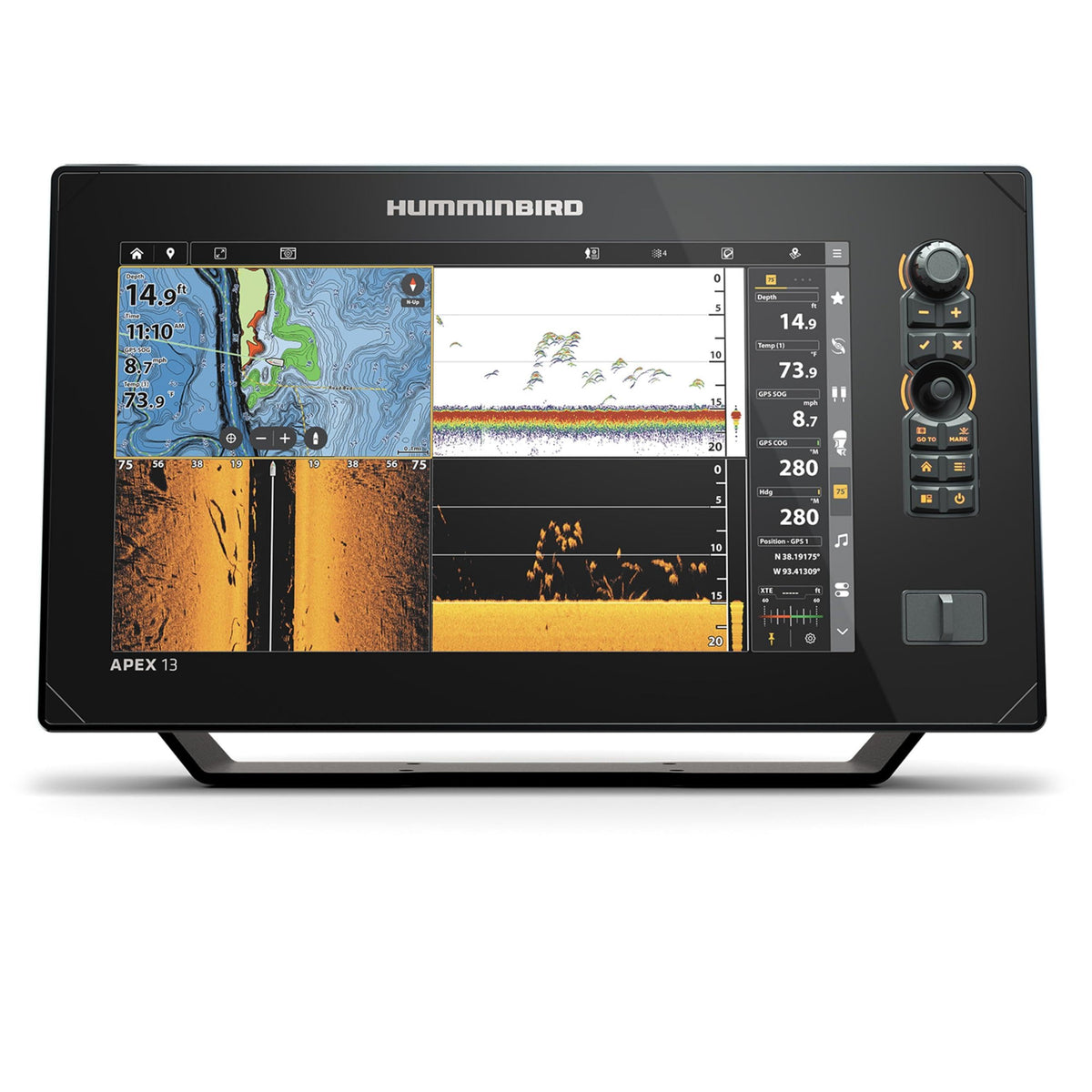HUMMINBIRD 411470-1VX Humminbird APEX 13 VX GPS Fish Finder with Transducer, LakeMaster and CoastMaster VX Maps and MEGA Side Imaging+