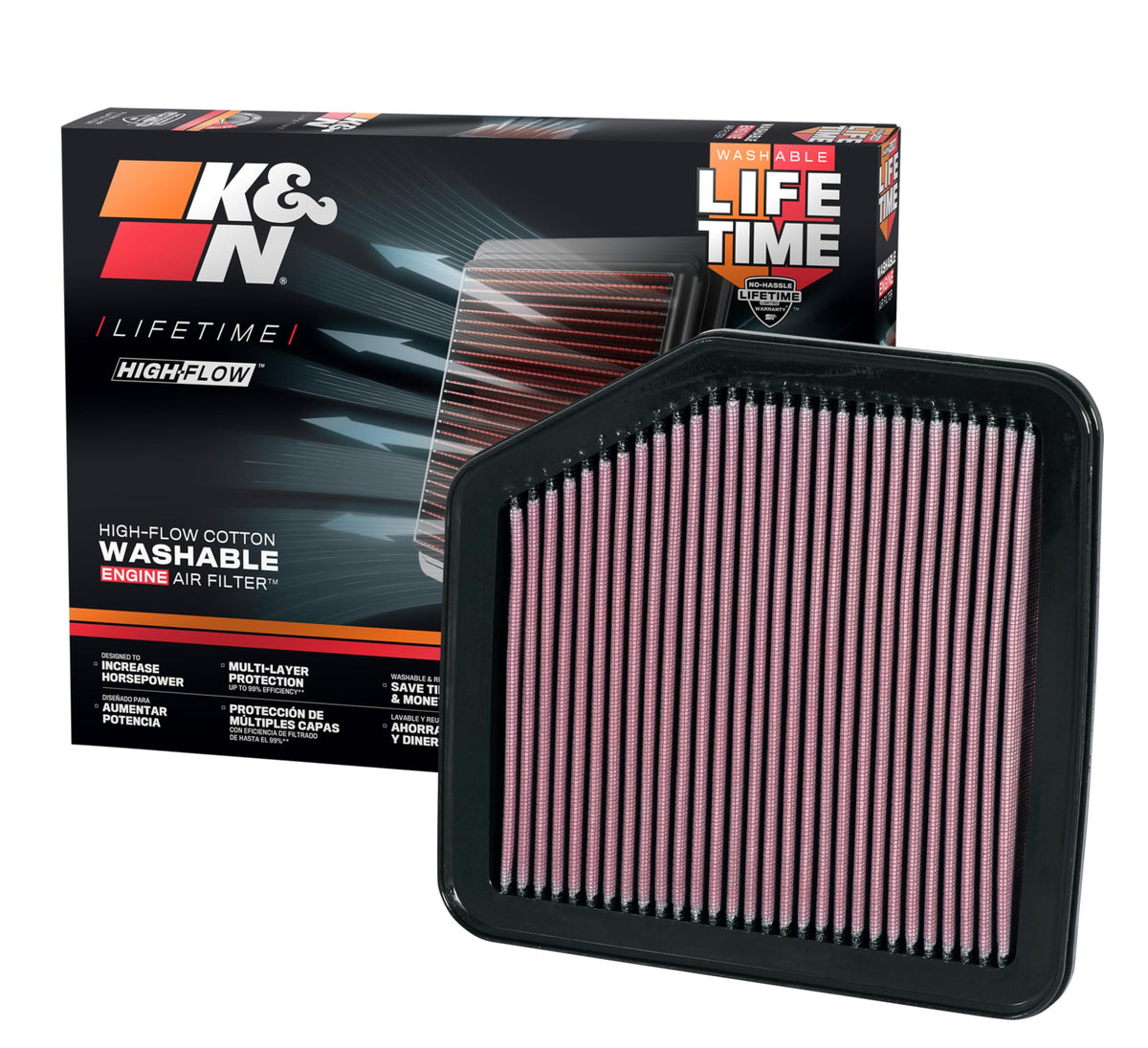 K&N FILTER 33-2345 K&N High-Flow Original Lifetime Engine Air Filter: Increase Power: Premium, Washable: Compatible with 2005-2015 Lexus/Toyota: GS350, GS430, IS220, IS250, IS300, IS350, Crown, Rav4, 33-2345