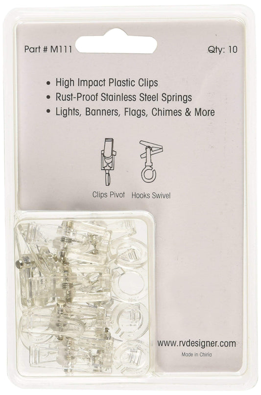 RV DESIGNER M111 RV Designer M111, Klippy Klips Awning Clips, Light Hangars, 10 Per Pack,Clear
