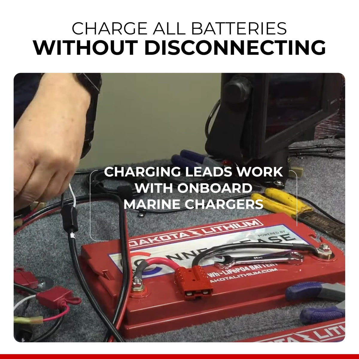CONNECT EASE RCE24VB5CHK Connect-Ease 24V Trolling Motor Connection Kit RCE24VB5CHK | 5-Foot Series Connector for Two 12V Separated Batteries with Onboard Charging Charger Leads | Marine Grade Wires | Batteries NOT Included