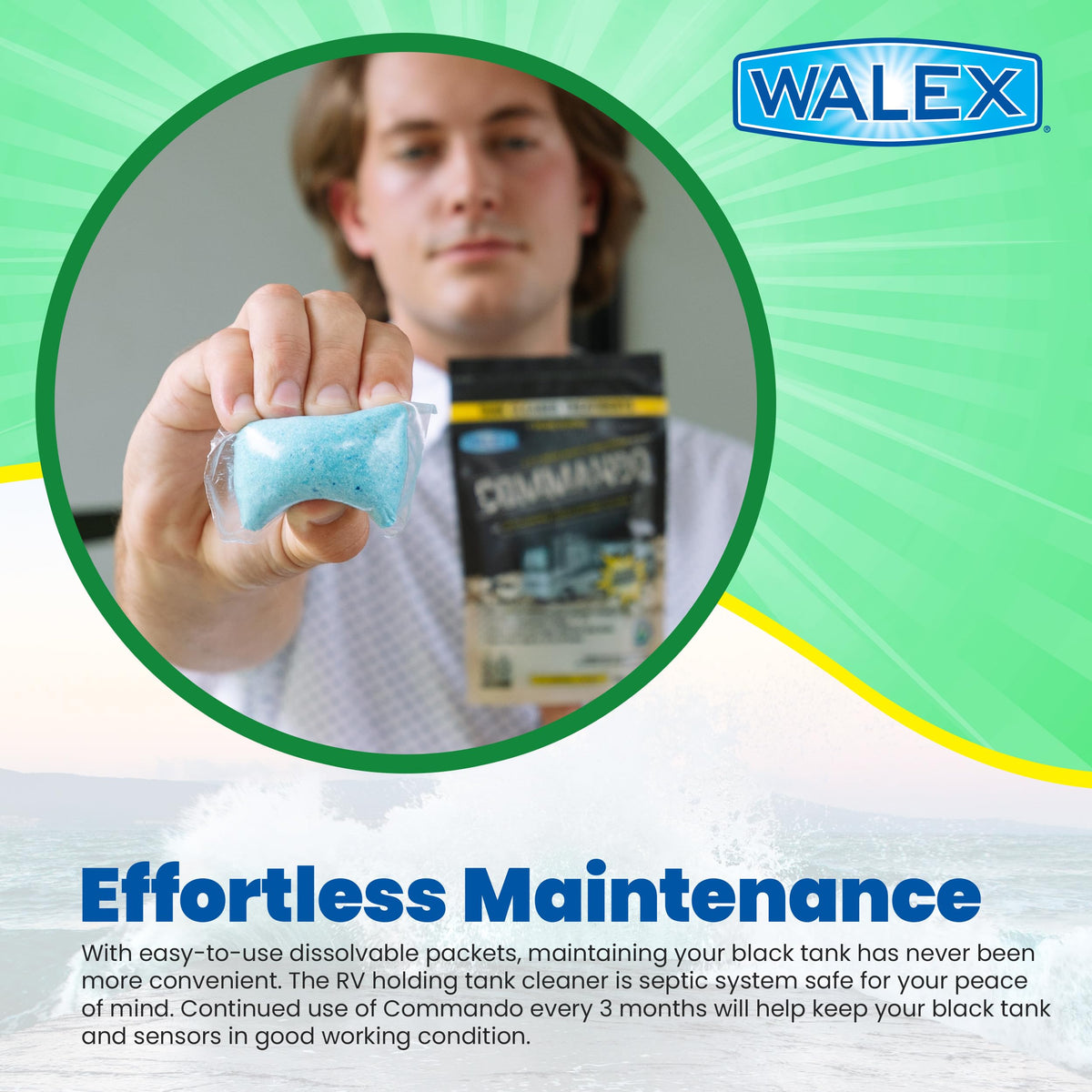 WALEX CMDOBG Walex Commando RV Tank Sensor Cleaner Packets – Cleans Black Tanks, 4-Pk