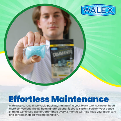 WALEX CMDOBG Walex Commando RV Tank Sensor Cleaner Packets – Cleans Black Tanks, 4-Pk