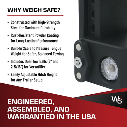 WEIGH SAFE SWS6-2-KA Weigh Safe Steel Drop Hitch - Adjustable Trailer Hitch with Ball Mount - Designed for 2" Receivers - Includes 2 Tow Balls - 6" Drop, 15,000 GTW, 2-Piece Lock Set