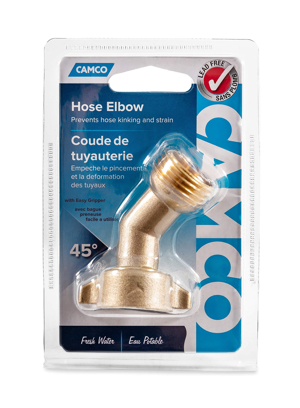 CAMCO 22605 Camco 45 Degree Hose Elbow- Eliminates Stress and Strain On RV Water Intake Hose Fittings, Solid Brass (22605)