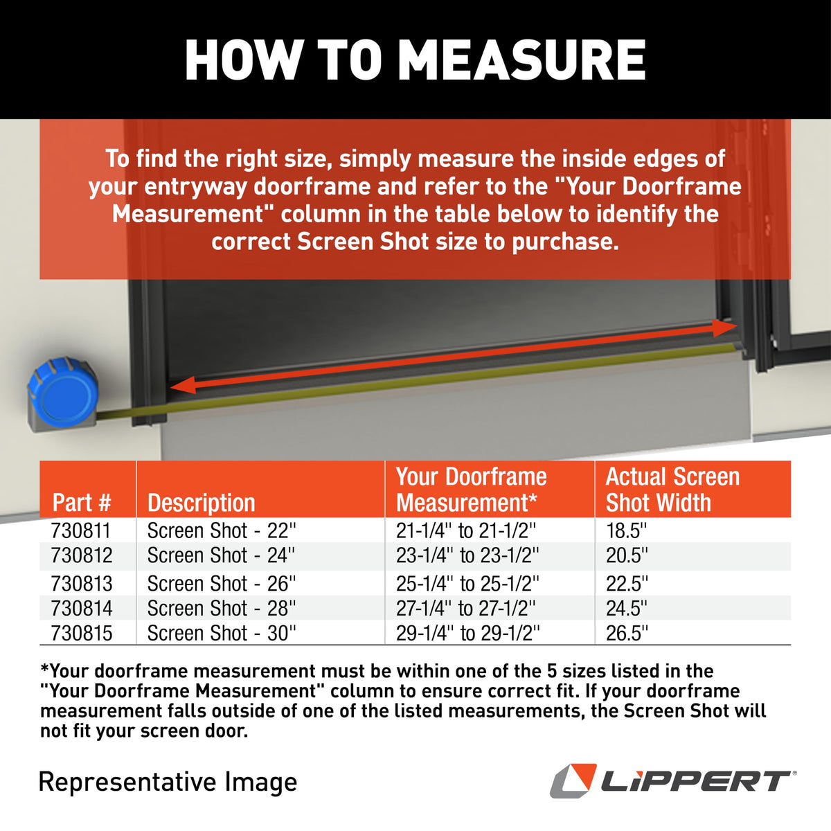 Lippert Components 730812 Lippert Screen Shot Automatic RV Screen Door Closer, 24" Length with Elastic Tab, Add-on Accessory Fits Lippert Entry Doors on 5th Wheel RVs and Travel Trailers - 730812