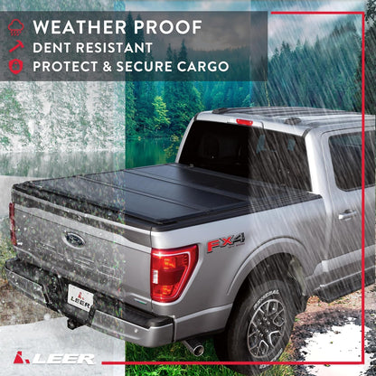LEER 631288 LEER HF350M Tri-Folding Truck Bed Tonneau Cover, Fits Toyota Tacoma with Deck Rail System, Years 2016-2023, 6'2" Truck Bed, Black