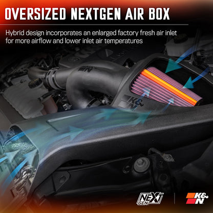 K&N FILTER 50-2617 K&N NextGen Cold Air Intake System: High-Flow Cotton Filter: Compatible with 2021-2026 FORD F150; F150 Raptor; 50-2617