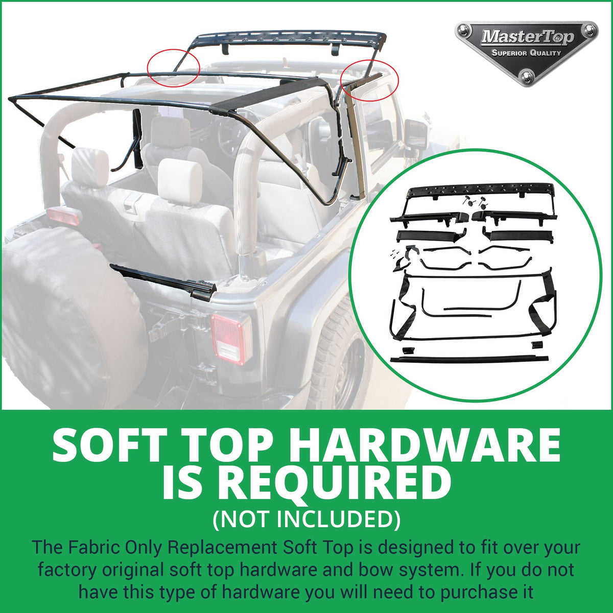MASTERTOP 15101335 MasterTop Fabric Only Soft Top - Fits Jeep Wrangler JK 2-Door 2007-2012 - Jeep Wrangler Soft Top 2 Door Jeep Wrangler JK Soft Top 2 Door Jeep JK Soft Top 2 Door (Fabric Only, Black Diamond)