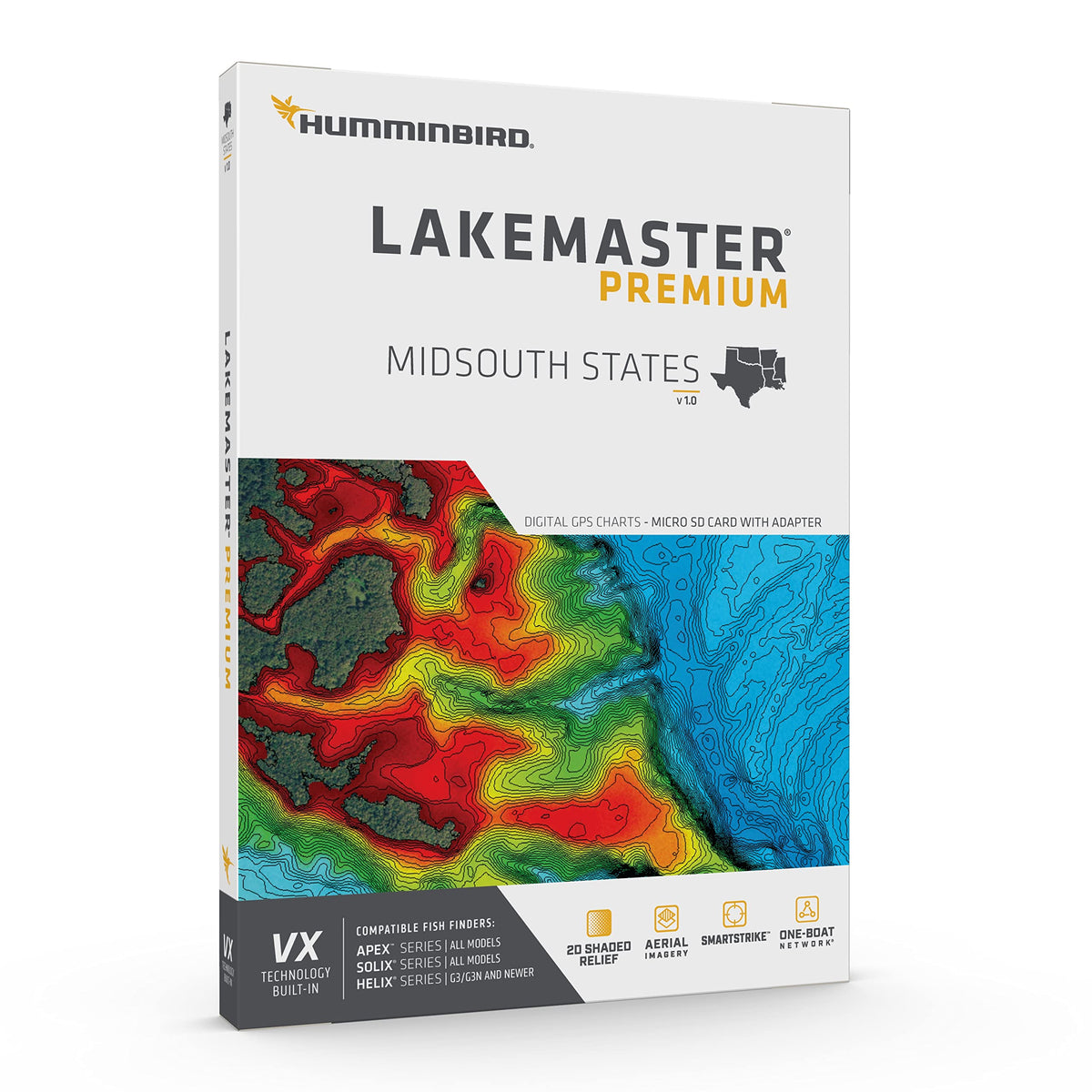 HUMMINBIRD 602005-1 Humminbird LakeMaster Premium Midsouth States V1 Map SD Card for Fish Finders