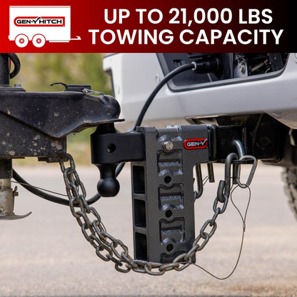 GEN-Y HITCH GH-614 GEN-Y Hitch Tow Hitch for 2.5" Receiver - 9" Drop/Rise with 4 Adjustable Positions, Includes Dual Ball Mount and Locking Pin, 21,000 lbs Towing Capacity, 3,000 lbs Tongue Weight, Silver