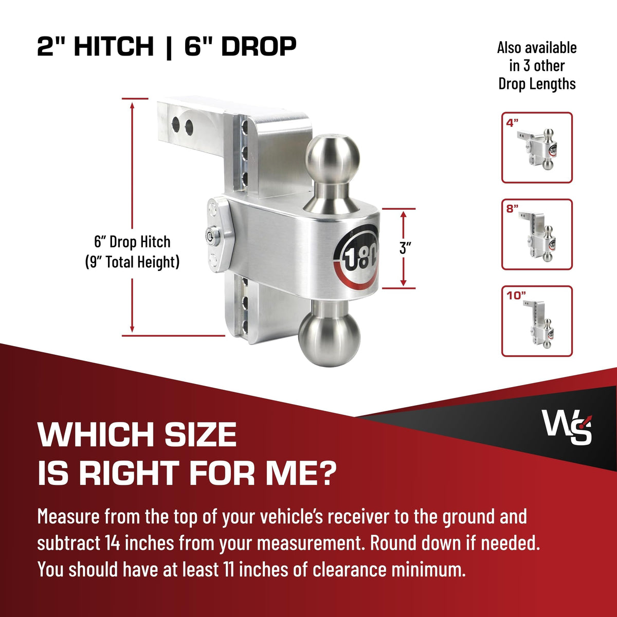 WEIGH SAFE LTB6-2 Weigh Safe Adjustable Trailer Hitch Ball Mount - 6" Adjustable Drop Hitch for 2" Receiver - Premium Heavy Duty Aluminum Trailer Tow Hitch w/ Stainless Steel Tow Balls (2" & 2 5/16") - 12,500 lbs GTW