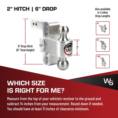 WEIGH SAFE LTB6-2 Weigh Safe Adjustable Trailer Hitch Ball Mount - 6" Adjustable Drop Hitch for 2" Receiver - Premium Heavy Duty Aluminum Trailer Tow Hitch w/ Stainless Steel Tow Balls (2" & 2 5/16") - 12,500 lbs GTW