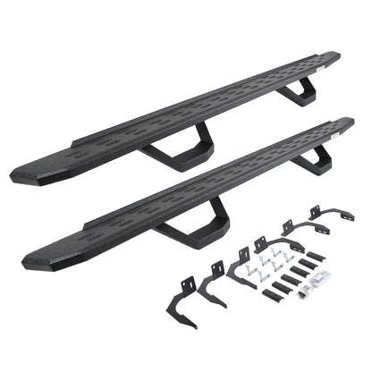 GO RHINO 6961068720T Go Rhino RB30 Running Boards, Brackets, & 2 Pair of Drop Steps | Galvanized Steel, Protective Bedliner Coating | 6961068720T | Fits 2009-2014 RAM 1500 Crew Cab; 2010-2024 RAM 2500/3500 Crew Cab