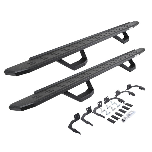 GO RHINO 6961068720T Go Rhino RB30 Running Boards, Brackets, & 2 Pair of Drop Steps | Galvanized Steel, Protective Bedliner Coating | 6961068720T | Fits 2009-2014 RAM 1500 Crew Cab; 2010-2024 RAM 2500/3500 Crew Cab