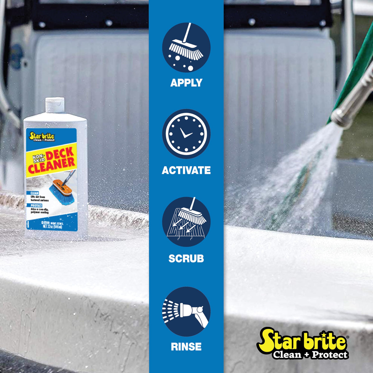 STAR BRITE 085900N STAR BRITE Non-Skid Deck Cleaner & Protectant - Ultimate Boat Deck Wash - Protects Against Future Stains & UV - Ideal for Fiberglass, Vinyl, Plastic & Painted Surfaces -1 Gallon (085900)
