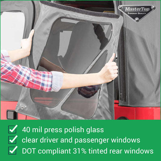 MASTERTOP 15101235 MasterTop Replacement Soft Top Fabric - Fits Jeep Wrangler TJ 1997-2006 - Jeep TJ Soft Top with Removeable Side Quarter & Rear Windows - (Black Diamond, Without Upper Door Skins)