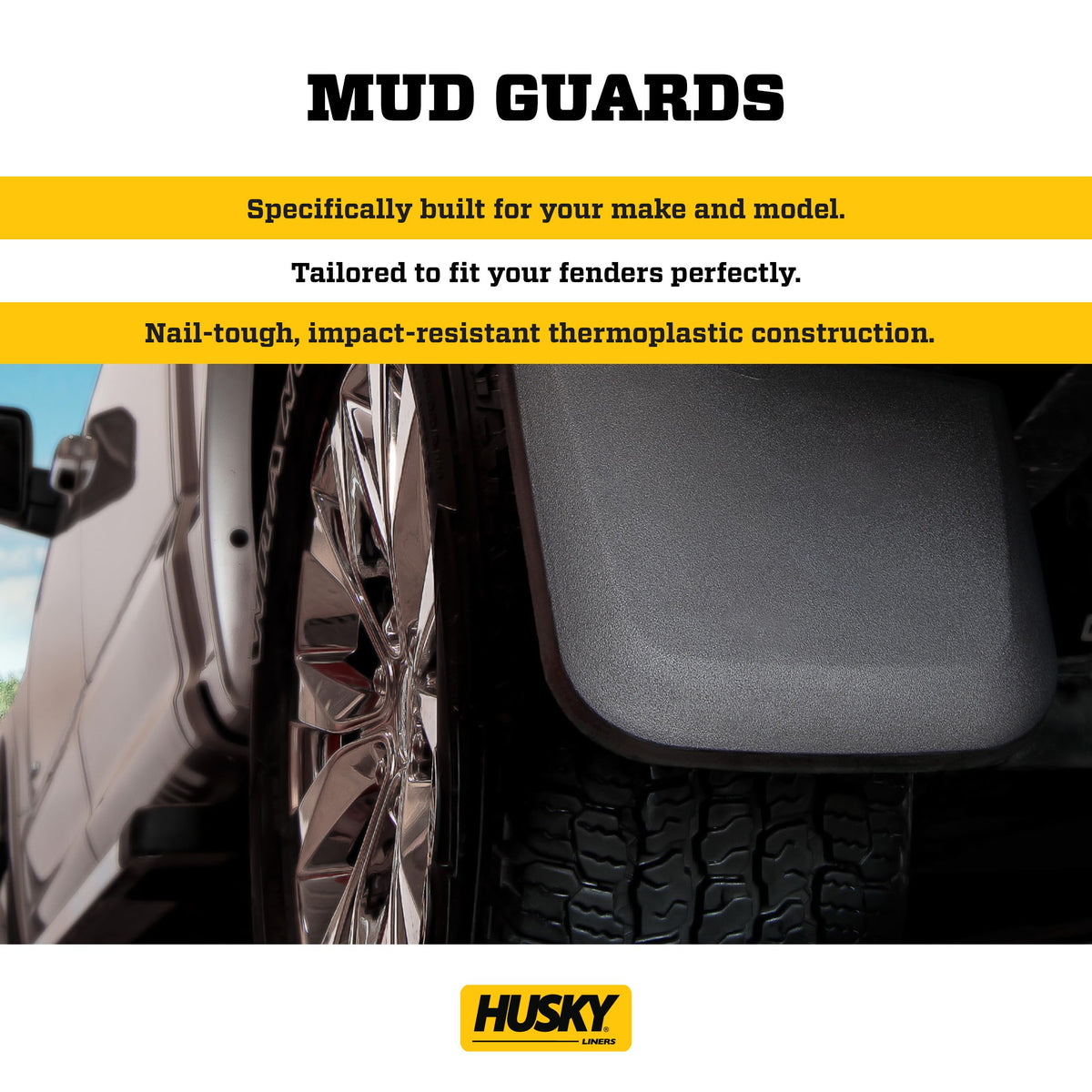 Husky Liners 59241 Husky Liners Custom Mud Guards – Fits 2021-2026 Chevrolet Suburban, Tahoe, GMC Yukon, Yukon XL – Rear Set, 2-pc Black - 59241