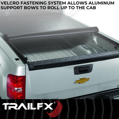 TRAILFX TFX2202 TrailFX Soft Rolling Tonneau Cover for Dodge Ram 1500 6.5 Foot Bed 2002-2008 Black Vinyl with Aluminum Rails Lockable Tailgate Handle Hook and Loop Installation Low Profile TrailFX TFX2202
