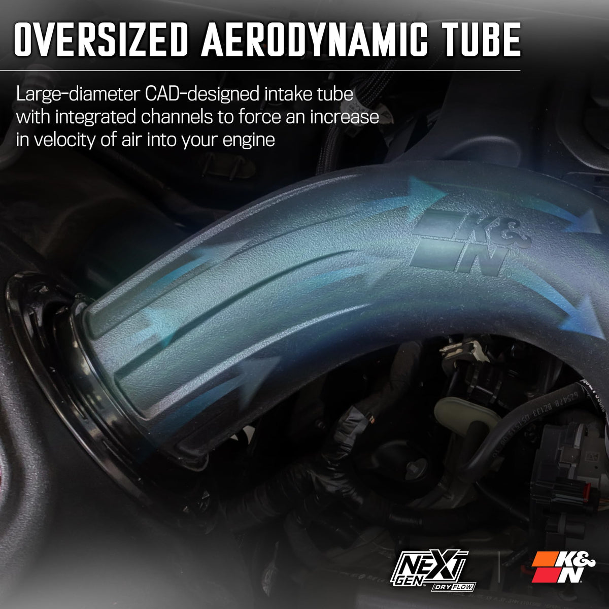 K&N FILTER 50-1578D K&N NextGen Cold Air Intake System: Dry-Flow Cotton Filter: Compatible with 2019-2024 RAM 1500; 50-1578D