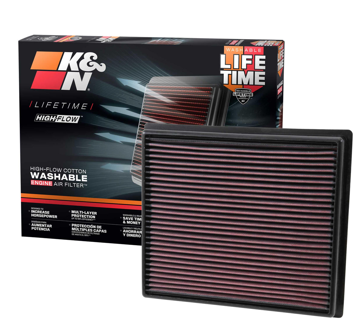 K&N FILTER 33-5017 K&N High-Flow Original Lifetime Engine Air Filter: Increase Power: Premium, Washable: Compatible with 2014-2024 TOYOTA: Tacoma, Tundra, Sequoia, 33-5017
