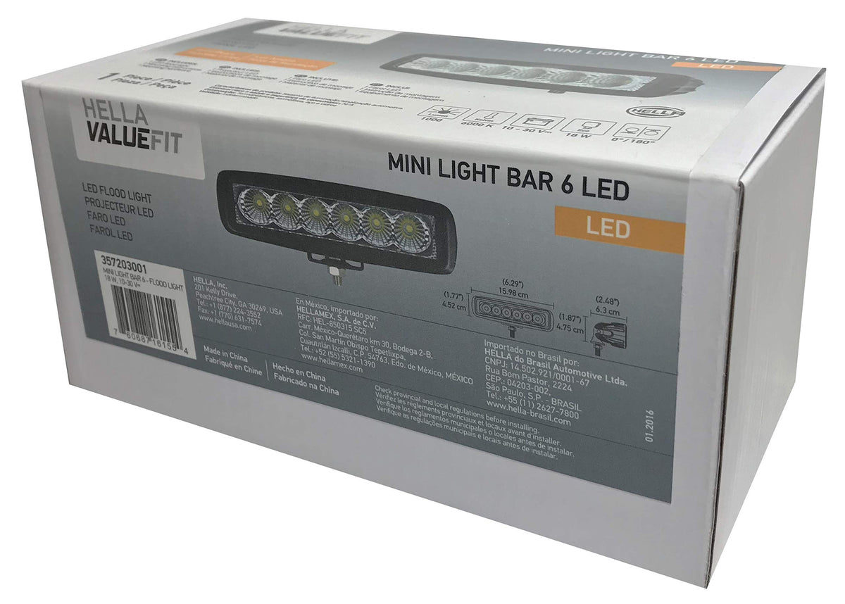 Hella 357203001 ValueFit Mini Light Bar (6 LED, Flood Beam