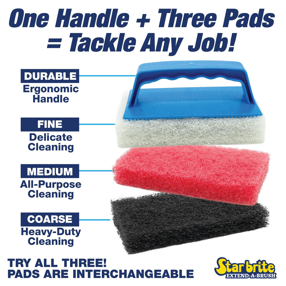 STAR BRITE 040130 STAR BRITE Medium Red Scrub Pad with Interchangeable Handle
