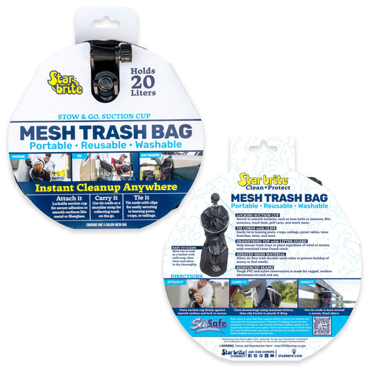 STAR BRITE 52074 STAR BRITE Mesh Trash Bag with Locking Suction Cup & Litter Guard Cinch Tie