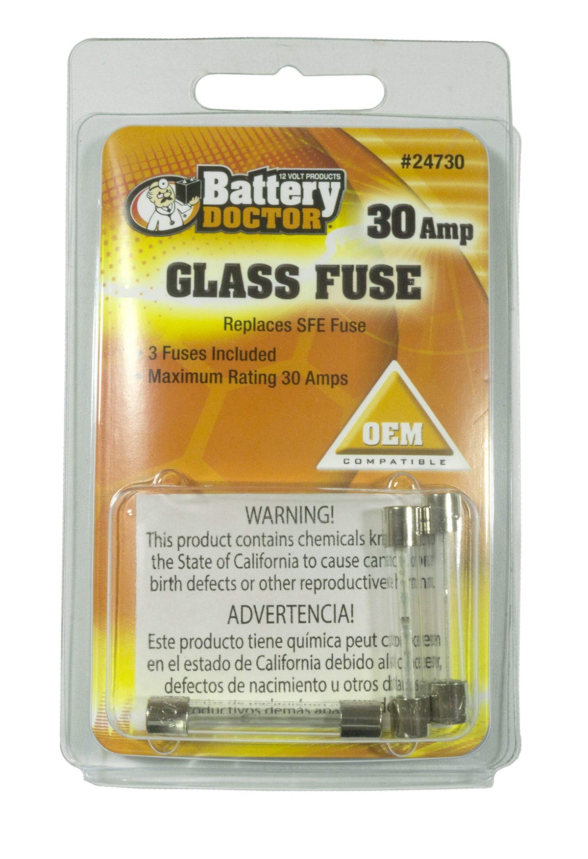 WIRTHCO 24730 Battery Doctor 30 Amp SFE Glass Fuse, Replacement Cartridge Fuse, 3-Piece Retail Pack (24730)