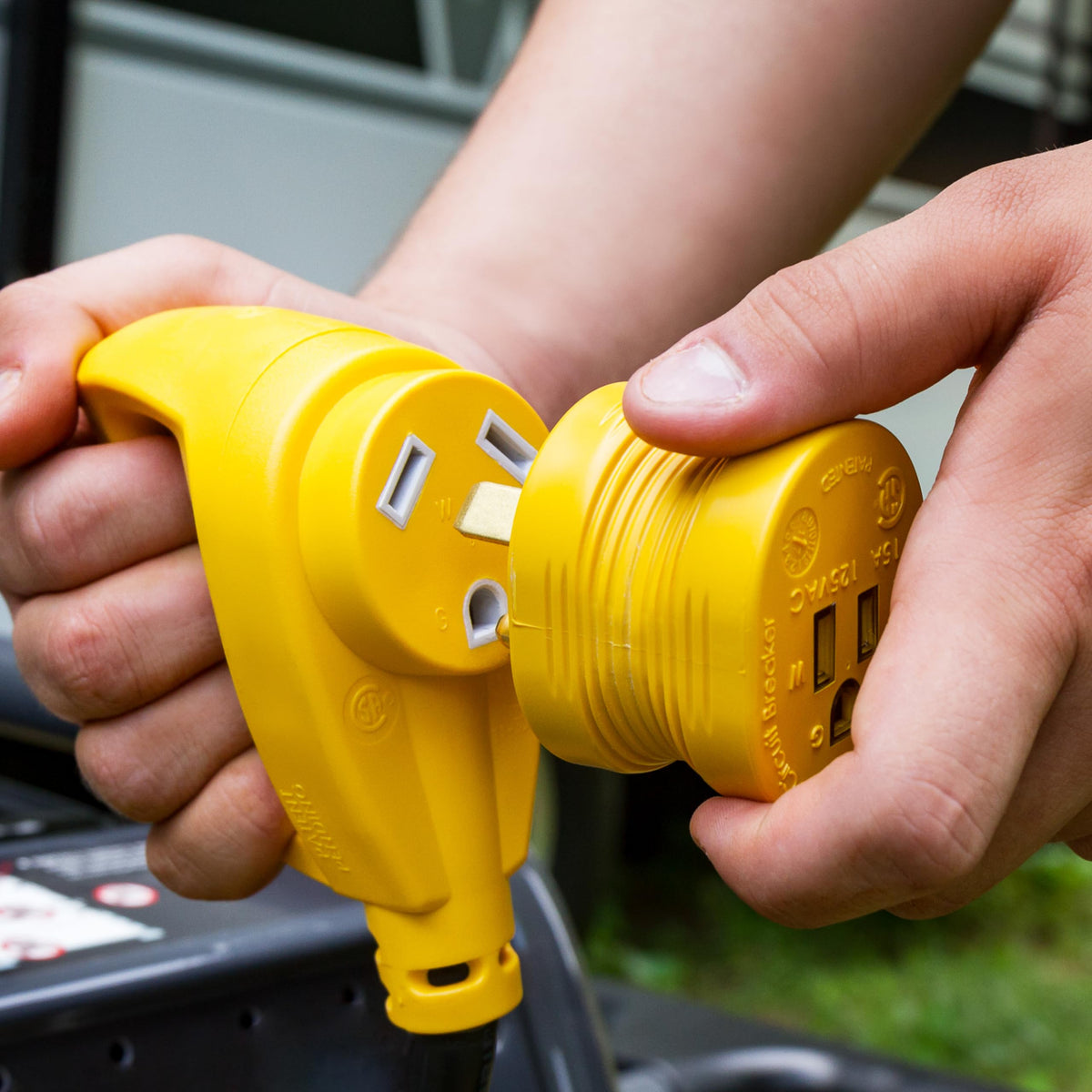 CAMCO 55233 Camco PowerGrip 30AM/15AF Camper & RV Electrical Adapter Features 30-amp male (NEMA TT-30P) & 15-amp female (NEMA 5-15R) Connections - Designed w/Non-Slip Grooves for Easy Removal - 125V/1875W (55233)