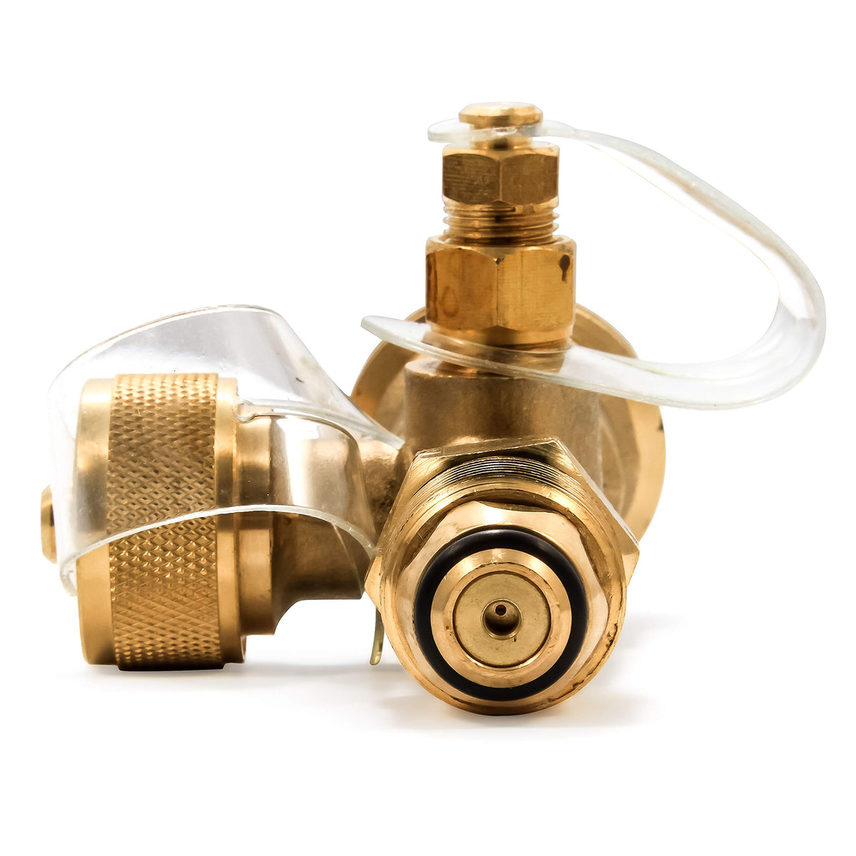 CAMCO 59113 Camco RV Propane Brass Tee – 4-Port Adapter for Motorhomes with Permanent Tank, Acme & POL Threads, Auxiliary Cylinder & Appliance Hookup (59113)