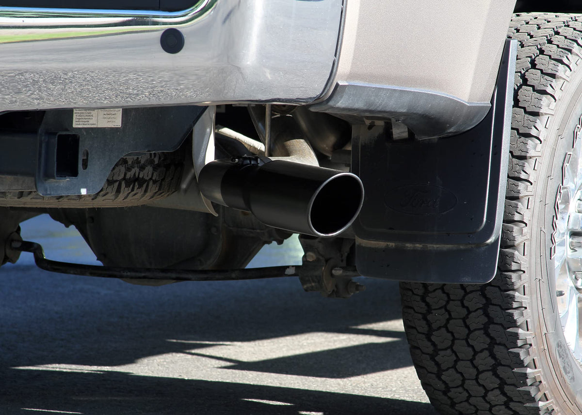 FLOWMASTER 718100 Flowmaster 718100 FlowFX Cat-Back Exhaust Kit 3.5 to 3 Inch Dual Side Exit 409 Stainless Steel 4.5 Inch Black Ceramic Coat StainlessTips Compatible with 2017-2024 Ford F250/F350 Super Duty 6.2L 7.3L