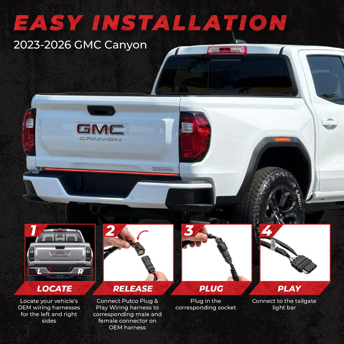 PUTCO 9201948-24 Putco 48" Blade LED Tailgate Light Bar Red/Amber/White LEDs & Plug-N-Play Quick Connect Harness - Fits GMC Canyon 2023-2027