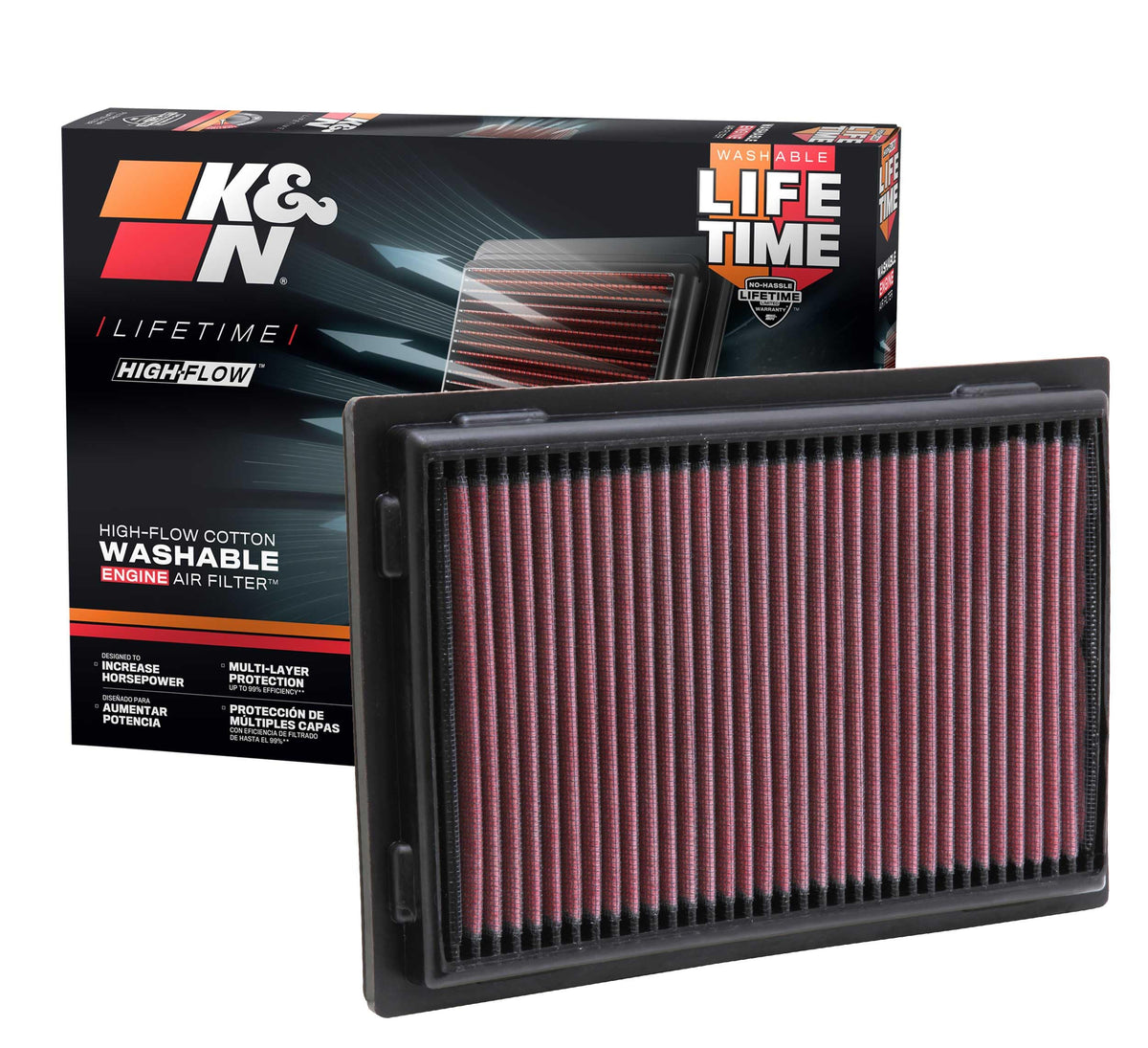 K&N FILTER 33-2381 K&N High-Flow Original Lifetime Engine Air Filter: Increase Power: Premium, Washable: Compatible with 2006-2018 Lexus/Toyota: ES300h, HS250h, LS460, LS600h, Avalon, Camry, Rav 4, 33-2381