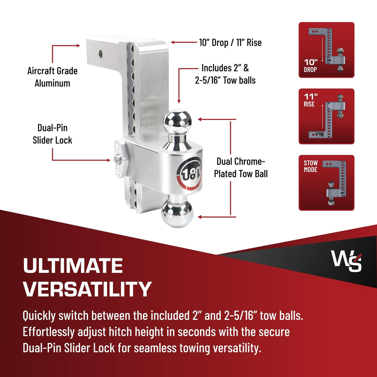 WEIGH SAFE CTB10-2.5 Weigh Safe Trailer Hitch Ball Mount, 10" Drop, 2.5" Receiver, Chrome Balls