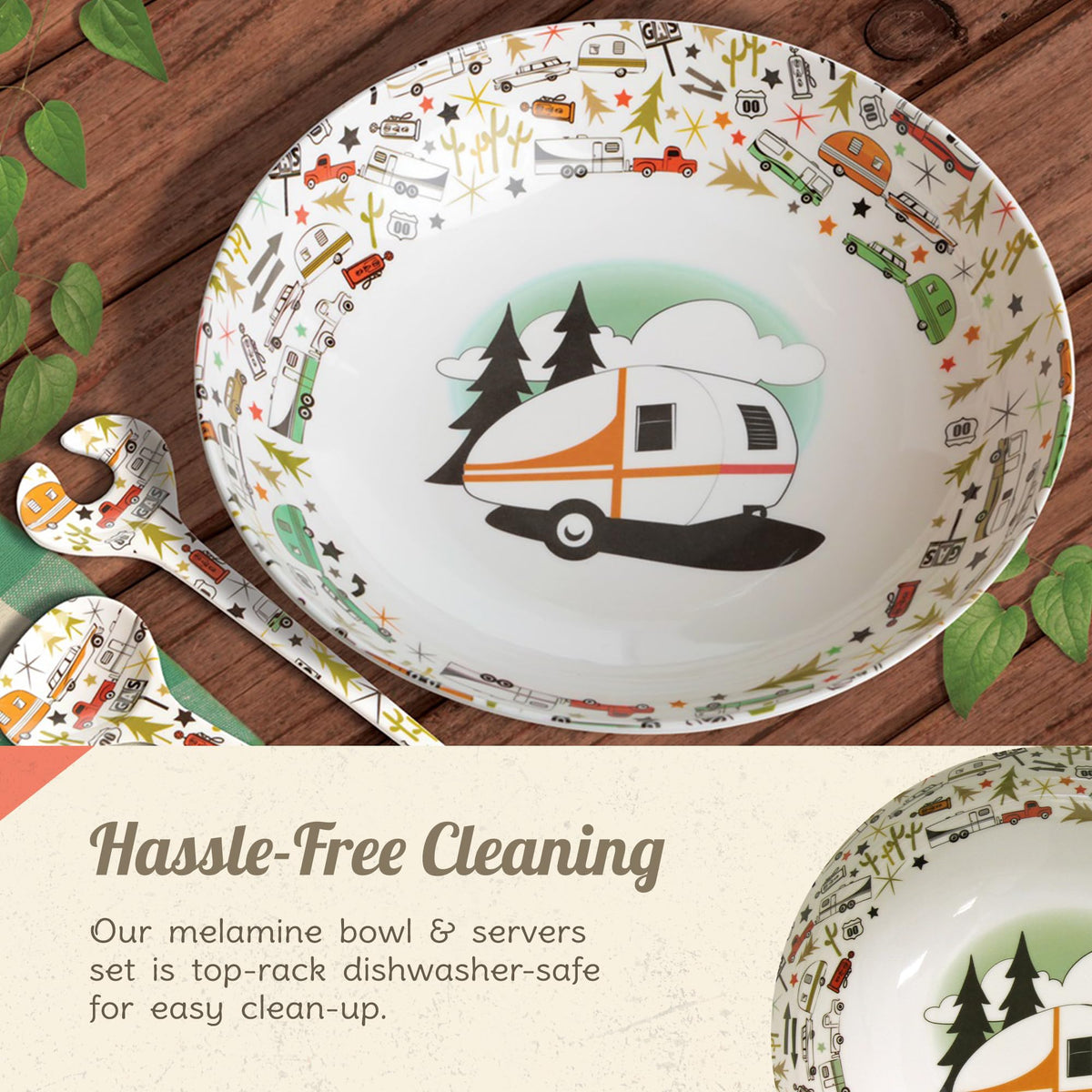 CAMP CASUAL CC-003 Camping Bowl with Servers Set - 11.8” x 11.8” Melamine Bowls for Salads, Popcorn, Fruits & More - BPA Free, Top Shelf Dishwasher Suitable Dinnerware Set for Indoor & Outdoor Dining by Camp Casual