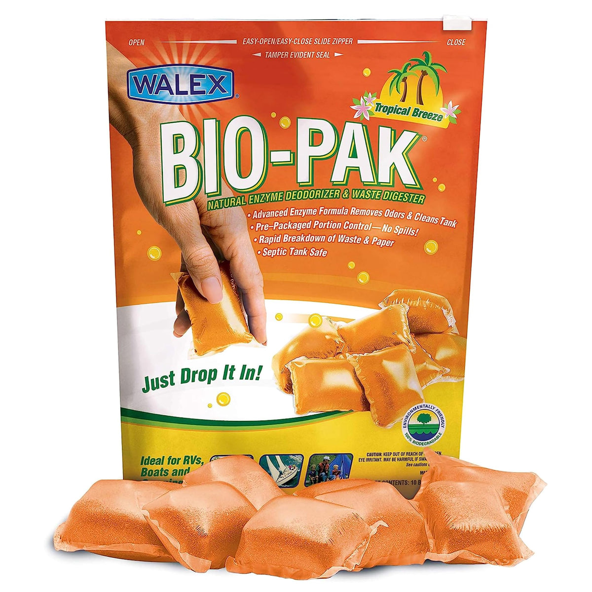WALEX BIOTROPBG Walex Bio-Pak RV Black Tank Treatment Drop-Ins - Tropical Breeze, 10-Pack