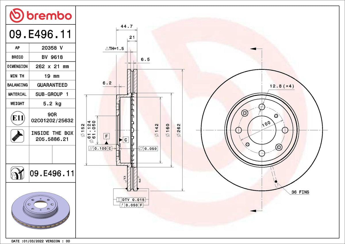 BREMBO 09E49611C02 Brembo Disc Brake Rotor 09.E496.11